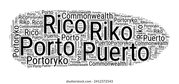 Black and white word cloud in Puerto Rico shape. Simple typography style country illustration. Plain Puerto Rico black text cloud on white background. Vector illustration.