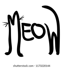 Black and white word Meow like as shape of cat. Vector illustration.