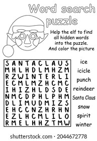 Black and white word search puzzle activity page for children in English