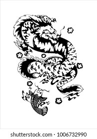 Black and White work, Dragon and Fish
