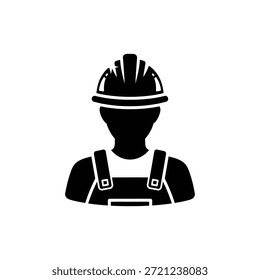 Schwarz und weiß Worker Icon tragen harten Hut und Overalls