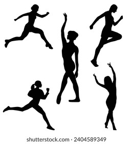 Black and white workout girl silhouette vector	
