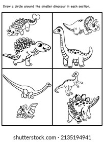 Black and white worksheet for children in big and small theme.