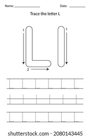 Black And White Worksheet For Learning English Alphabet. Trace Letter L.