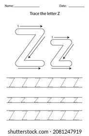 Black And White Worksheet For Learning English Alphabet. Trace Letter Z.