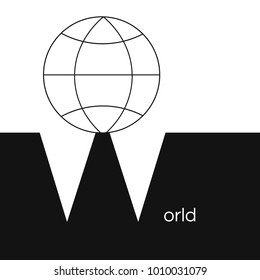 Black and white world logo. Icon of a planet. Vector