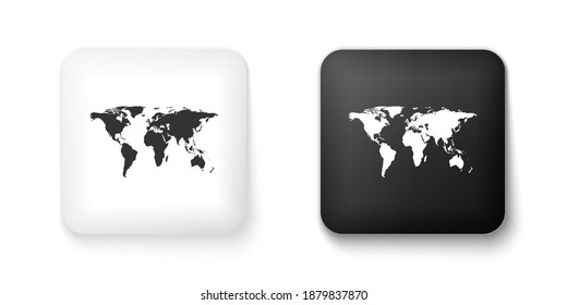 Black and white World map icon isolated on white background. Square button. Vector.