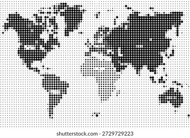 Black and white world map made of tiny squares