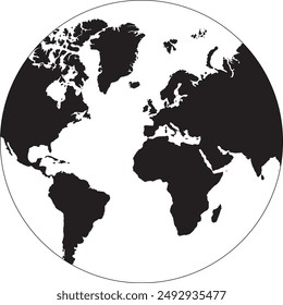 Black and White World Map Silhouette - High-Resolution Vector Illustration