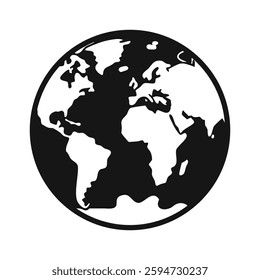 black and white world map silhouette icon vector