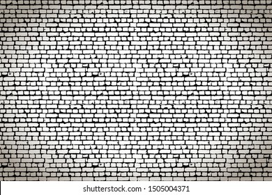 Black and white worn out brick wall, wide faded background