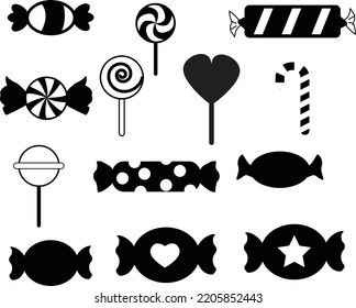 black and white wrapped candy icon on transparent background. flat style. lollipop icon. sugar caramel in wrapper symbol. 