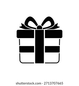 Black and white wrapped present or gift box icon for celebration and holidays