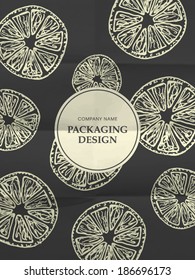 Black and white wrapping paper with orange slices on folded in eight paper texture - vintage pattern, eps10