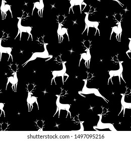 Black and white wrapping paper. Vector seamless geometric pattern with deers