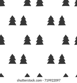 Black and white wrapping paper. Vector seamless geometric pattern with Christmas trees.