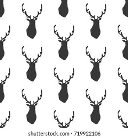 Black and white wrapping paper. Vector seamless geometric pattern with deers.