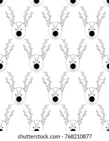 Black and white wrapping paper. Vector seamless pattern with deers.
