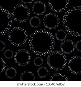 black and white wreath of flowers. Seamless pattern