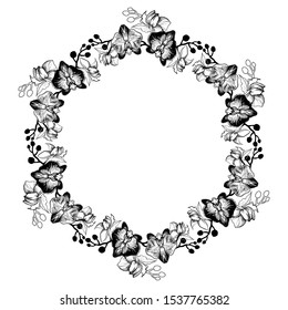 Black White Wreath Hand Drawn Flowers Stock Vector (Royalty Free ...