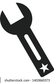 Black and white wrench flat icon - vector 