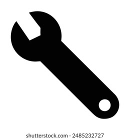 Black and white wrench icon. Vector illustration