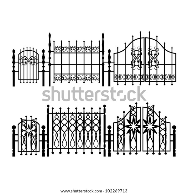 Black White Wrought Iron Fences Set Stock Vector (Royalty Free ...