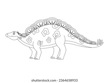 Black and White Wuerhosaurus Dinosaur Cartoon Character Vector. Coloring Page of a Wuerhosaurus Dinosaur