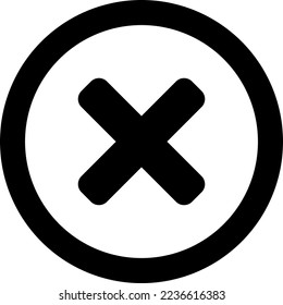 Cruz X en blanco y negro Sin signo incorrecto, Declinar o Error en el icono de círculo redondo. Imagen vectorial.