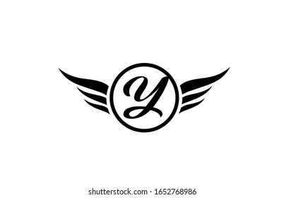black and white Y wing wings alphabet letter logo icon with circle for company design and business. Suitable for a logotype