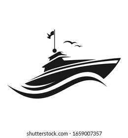 Black and white yacht on a white background in vector EPS8