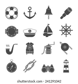 Black and white yachting icons set