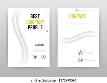 Black white yellow business annual report brochure flyer design. Multipurpose abstract brochure template, include cover & back pages. Geometric wave shape flyer leaflet vector design. Vertical A4