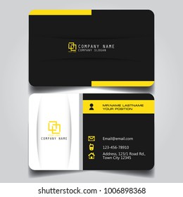 Black White and Yellow creative modern name card and business card with horizontal curve corner standard size vector template.
