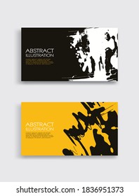 Black white yellow ink brush stroke card on white background. Japanese style. Vector illustration of grunge stains