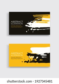 Black white yellow ink brush stroke card on white background. Japanese style. Vector illustration of grunge stains