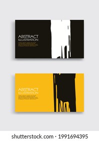 Black white yellow ink brush stroke card on white background. Japanese style. Vector illustration of grunge stains