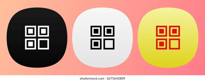 Black white and yellow QR code app icons. QR code scanner icons