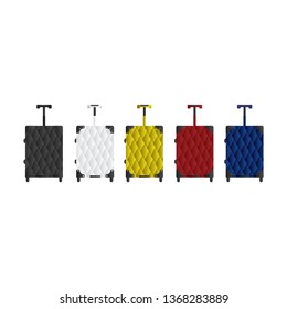 Black, white, yellow, red and blue travel bag or suitcase. Isolated on white. Vector illustration