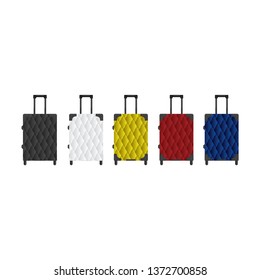 Black, white, yellow, red and blue travel bag or suitcase. Isolated on white. Vector illustration