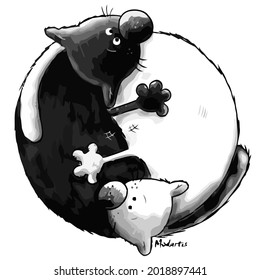 black and white yin yang cats unisex poly art design vector illustration for use in design and print poster canvas