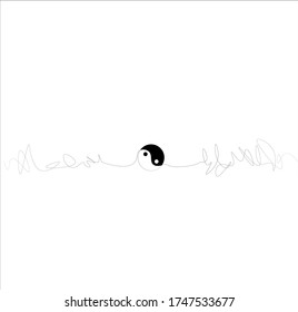 black and white yin yang connected black distorted line on whit background isolated wallpaper 