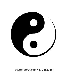 Black and white Yin Yang icon symbolising harmony, unity, balance, male and female, positive and negative in Chinese philosophy, vector illustration