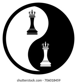 Black And White Yin Yang Logo. King Chess Figure
