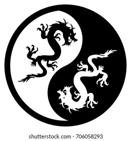 Black And White Yin Yang Logo. Gender Signs. Dragon