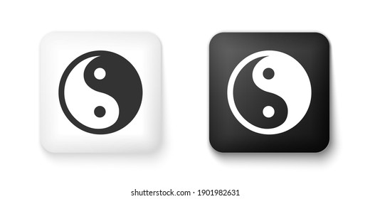 Black and white Yin Yang symbol of harmony and balance icon isolated on white background. Square button. Vector.