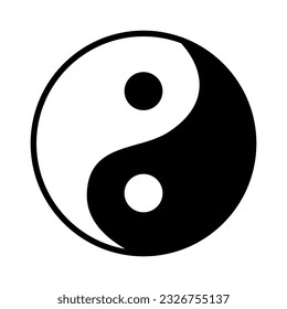 Black and white Ying Yang symbol of harmony and balance isolated on white background. Vector icon, flat style 