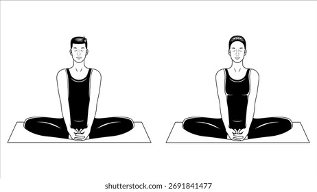 Ilustraciones vectoriales de yoga en blanco y negro