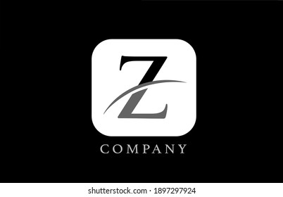 black and white Z alphabet letter logo for company and corporate. Simple rounded square design with swoosh. Can be used for an app or button icon