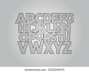 Black and white A to Z letters alphabet with newspaper background